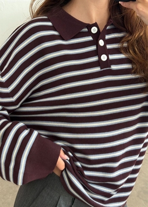 Adanne stripe polo bluse Bordeaux/Blue Boii Studios 
